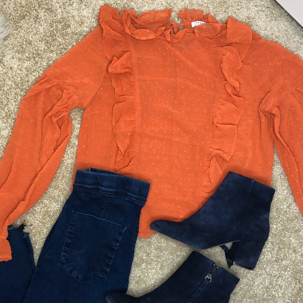 Orange Ruffle Blouse - Picture 3 of 7